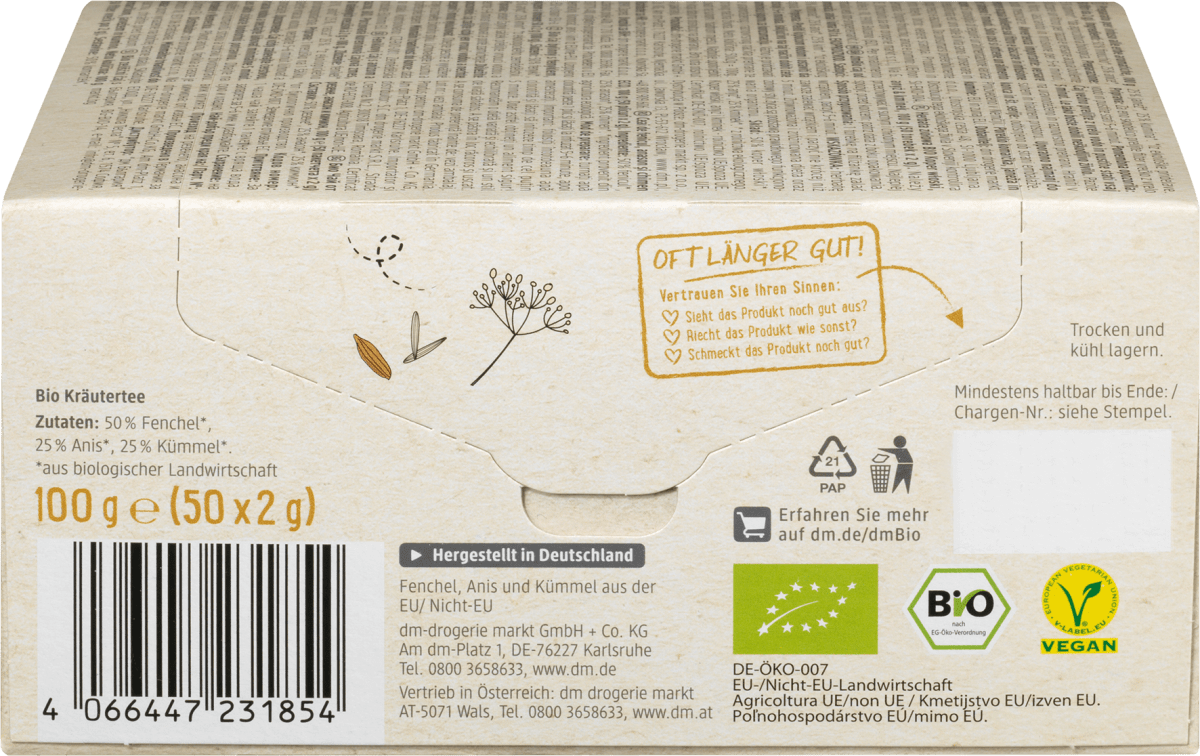 Kräutertee Fenchel, Anis, Kümmel (50 Beutel), 100g, 100 g