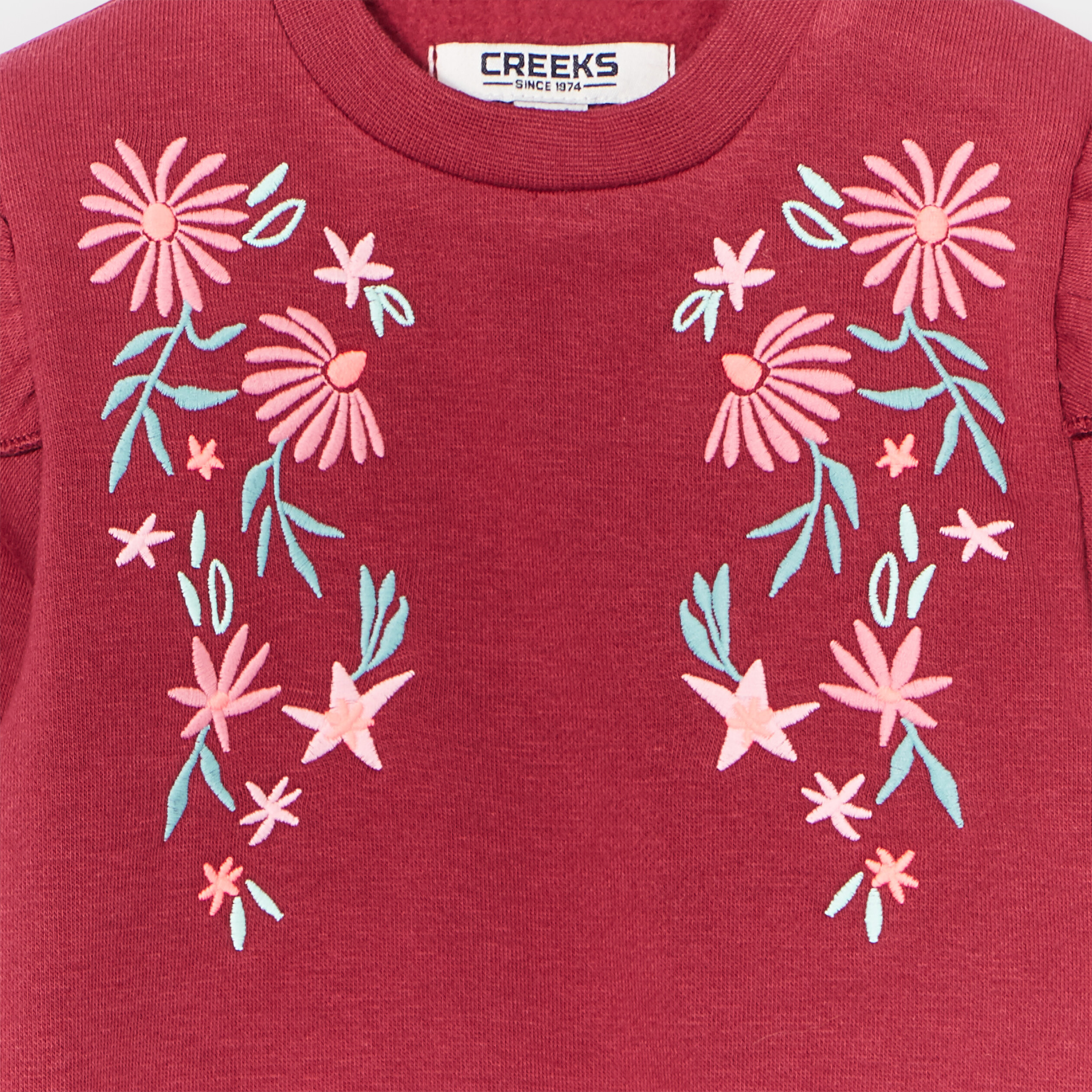 Sweat à volants et broderie Creeks rouge foncé bébé fille | La Halle