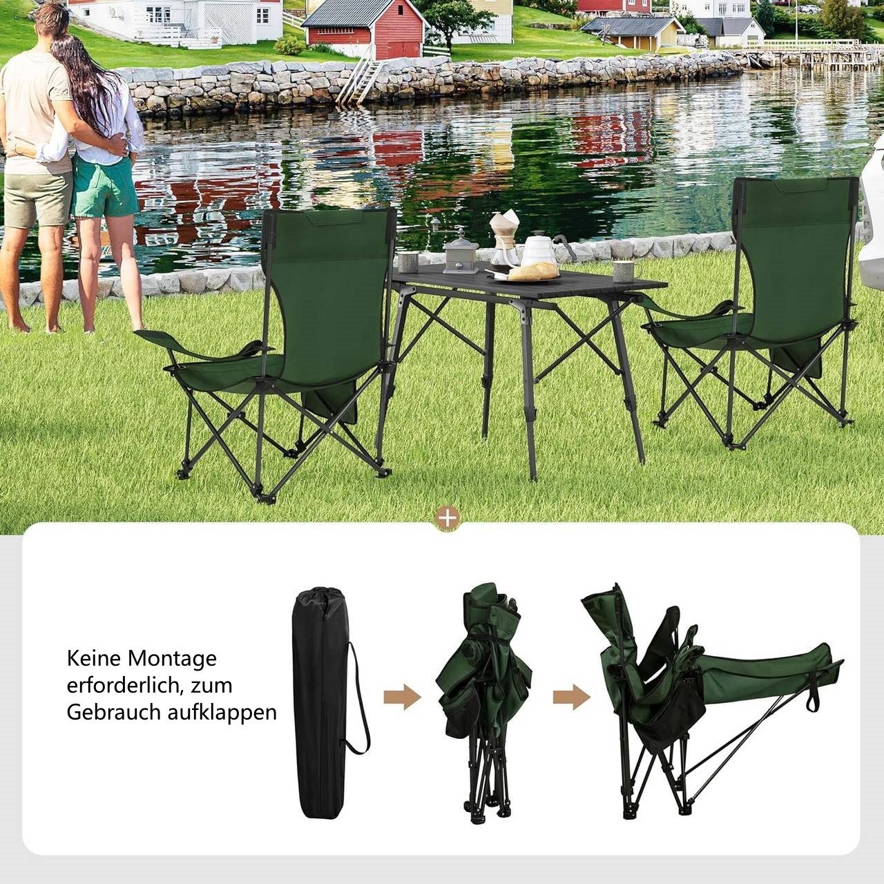 Woltu Campingstuhl (1 St), klappbar für Outdoor mit Armlehnen Getränkehalter