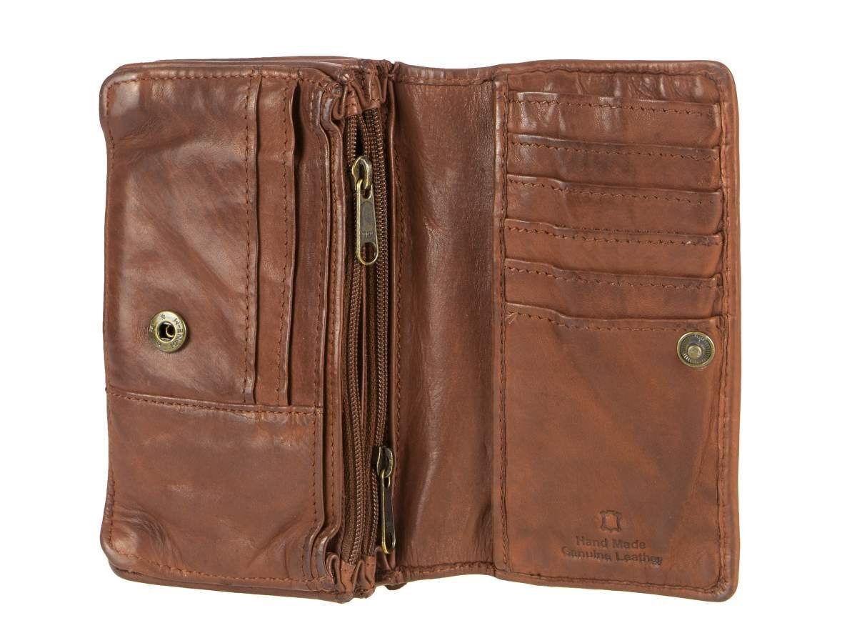 Bear Design Geldbörse Emma, Damenbörse, Portemonnaie, Leder cognac braun, 14 Kartenfächer, 15x9cm