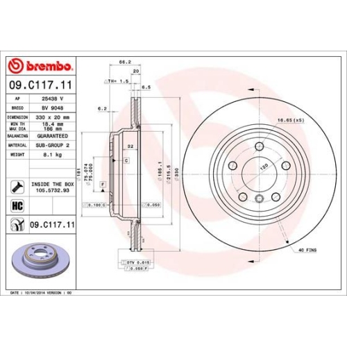 09.C117.11 BREMSSCHEIBE BREMBO HA  VP2 - ATU