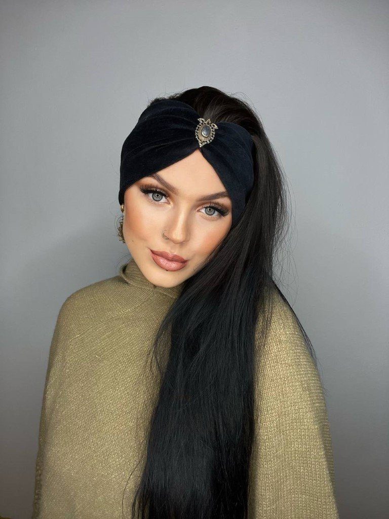 Bohia Stirnband Boho Haarband Winter aus Samt in schwarz, Winterhaarband für Damen (1-St) mit Edelstein verziert, Retter für Bad-Hair-Days