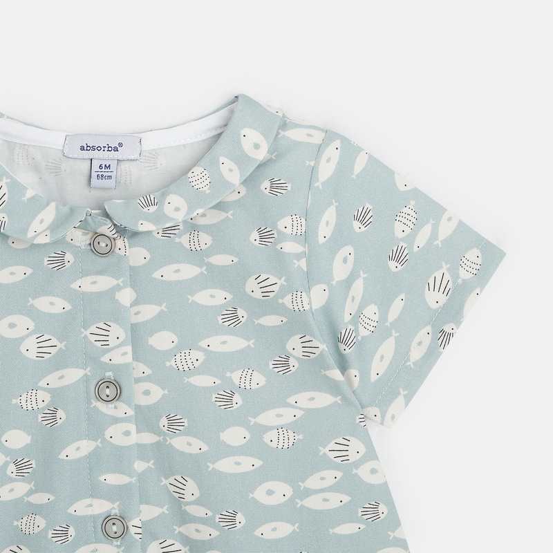 Robe chemisier bébé fille en twill bleue Absorba