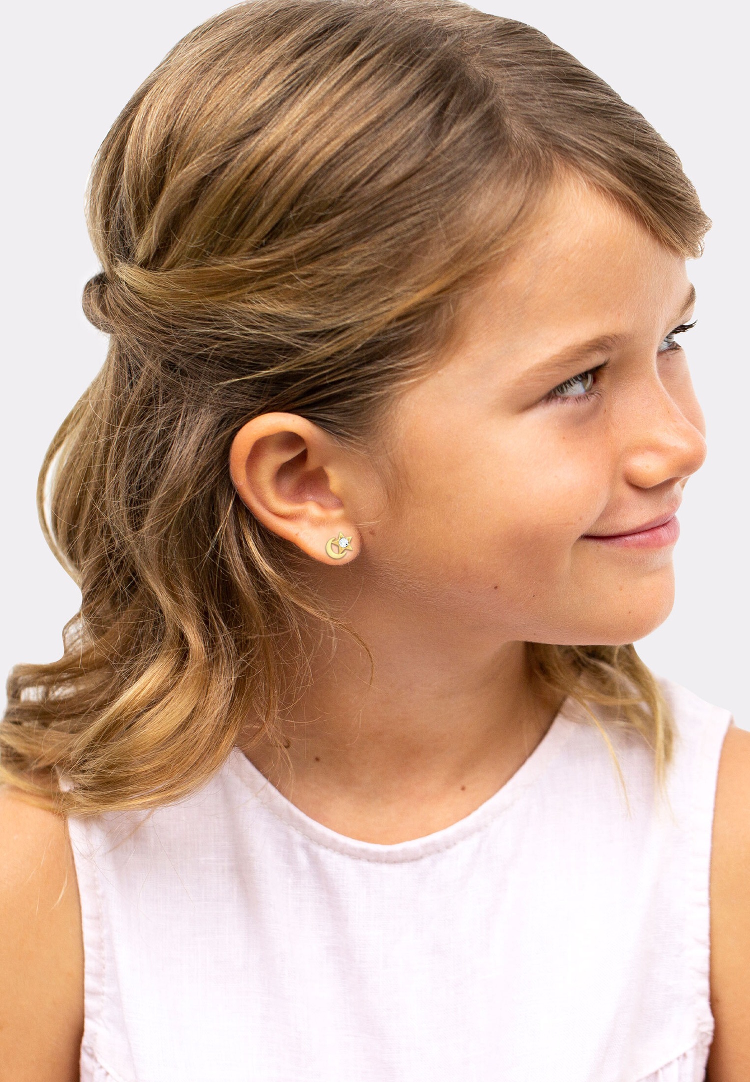 Elli gyermek félhold alakú csillag alakú fülbevaló kristállyal, 925-ös ezüstből