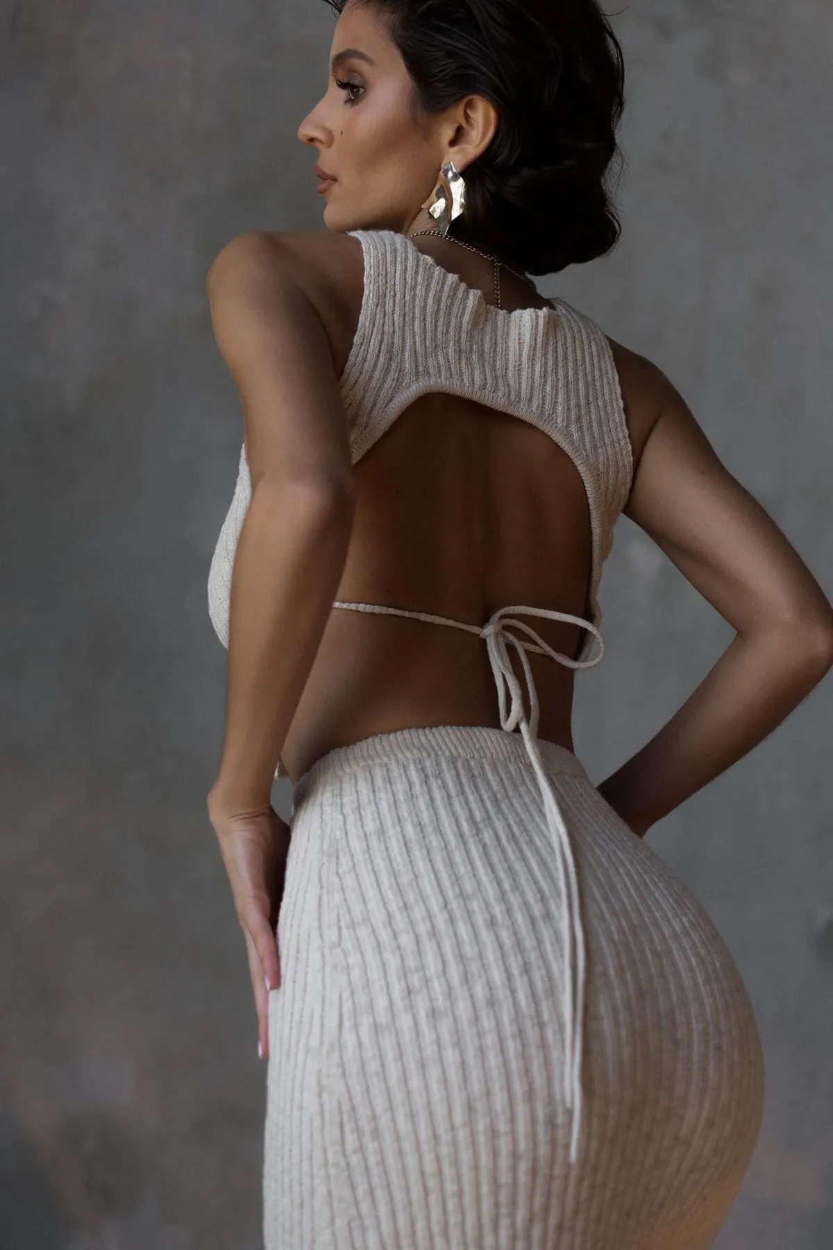 BOHEMAİ  Cris Beige Crop-Rock-Strickwaren-Set