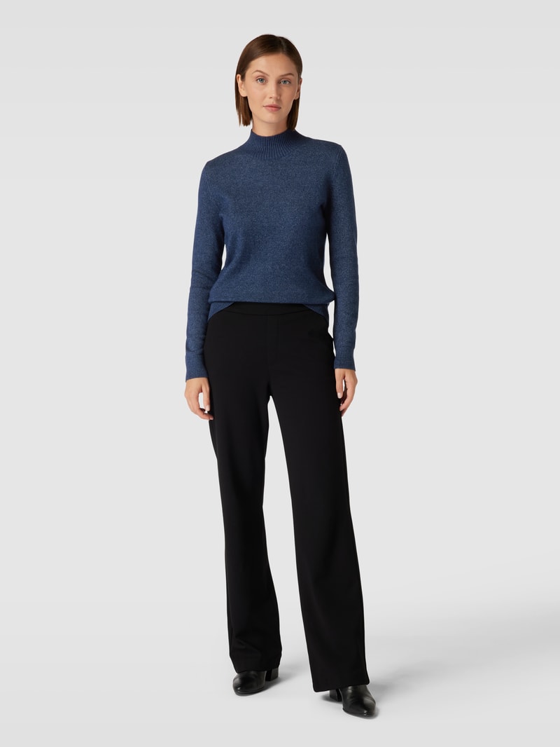 Strickpullover mit Stehkragen in dunkelblau