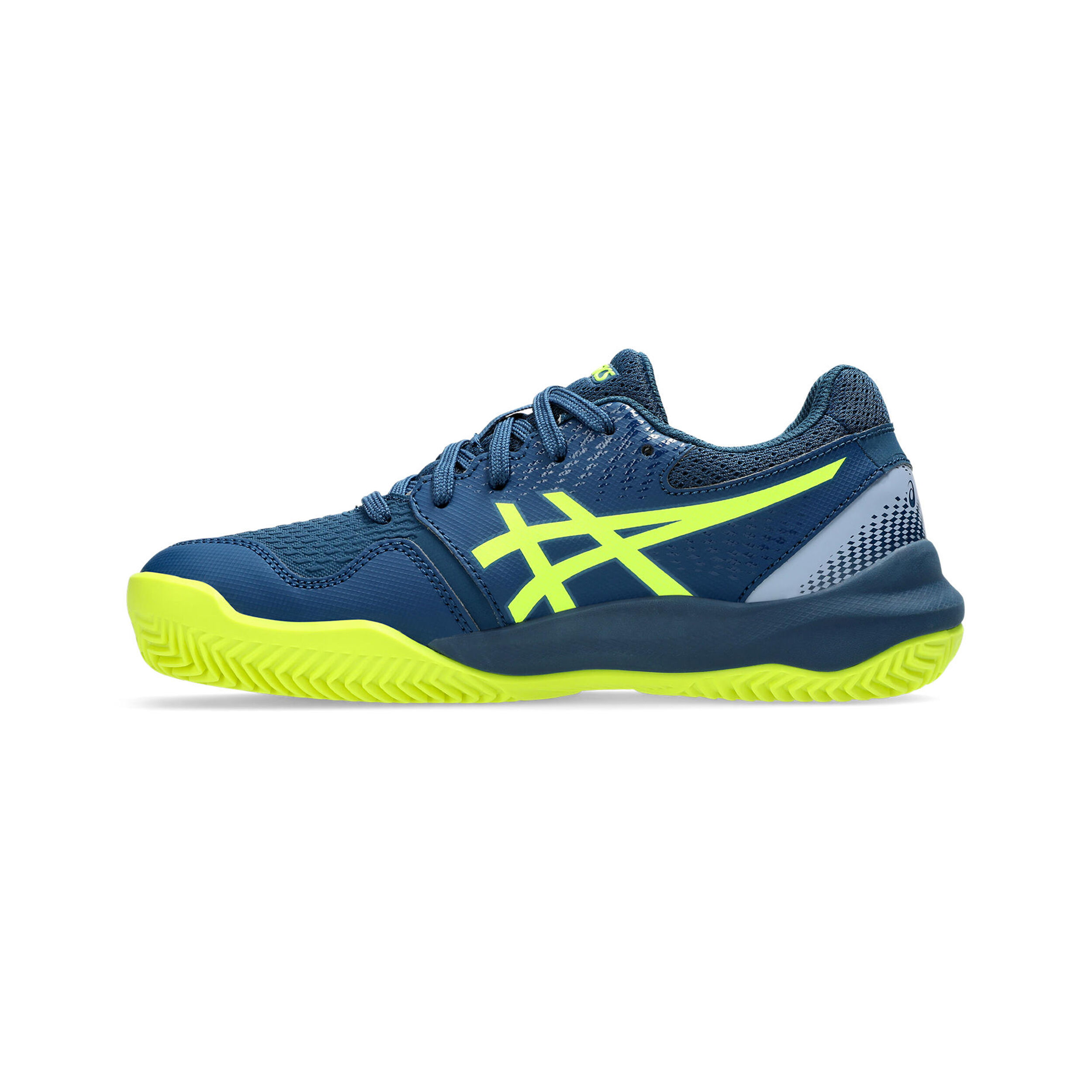 Gel-Resolution 9 GS Clay Sandplatzschuh Kinder - Dunkelblau, Neongelb