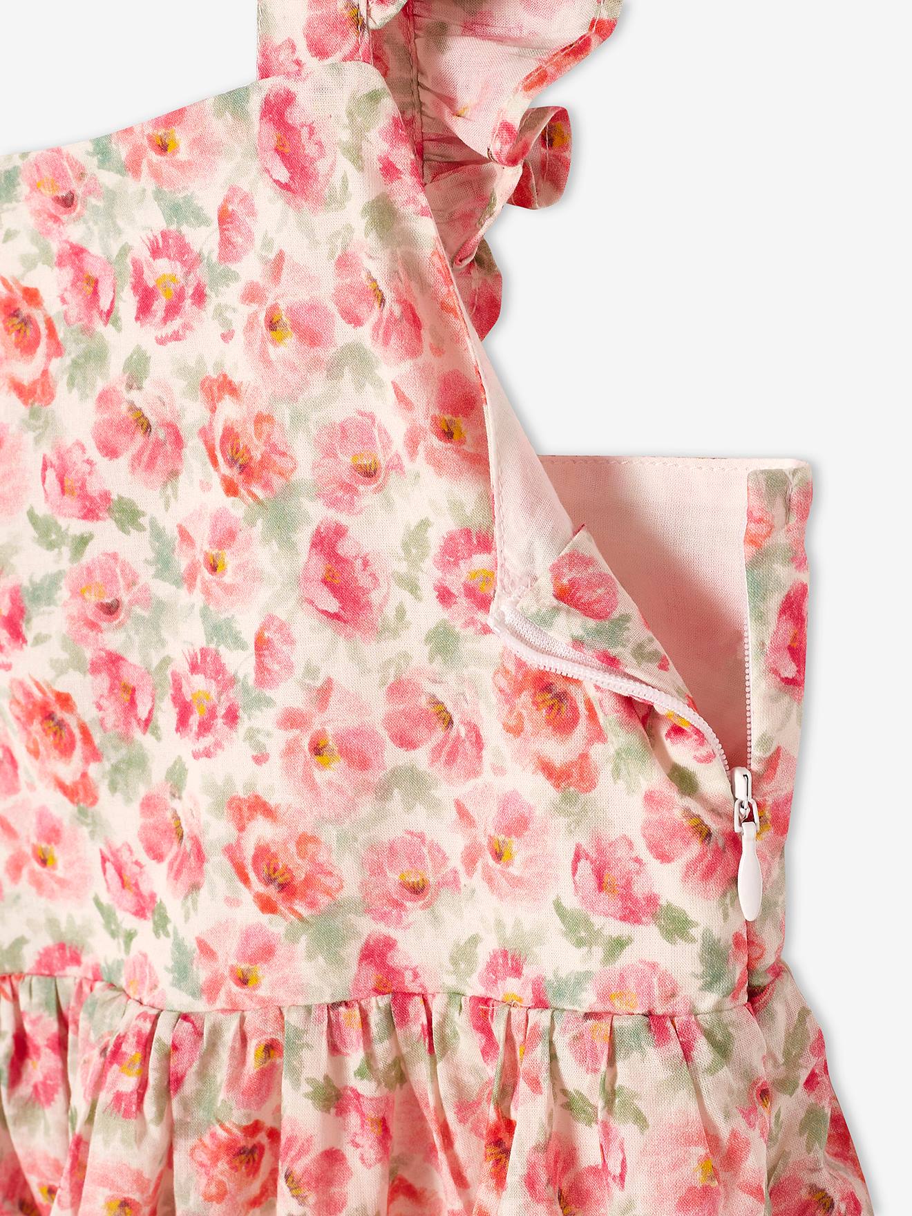 Robe de cérémonie à fleurs fille bretelles volantées ivoire imprimé