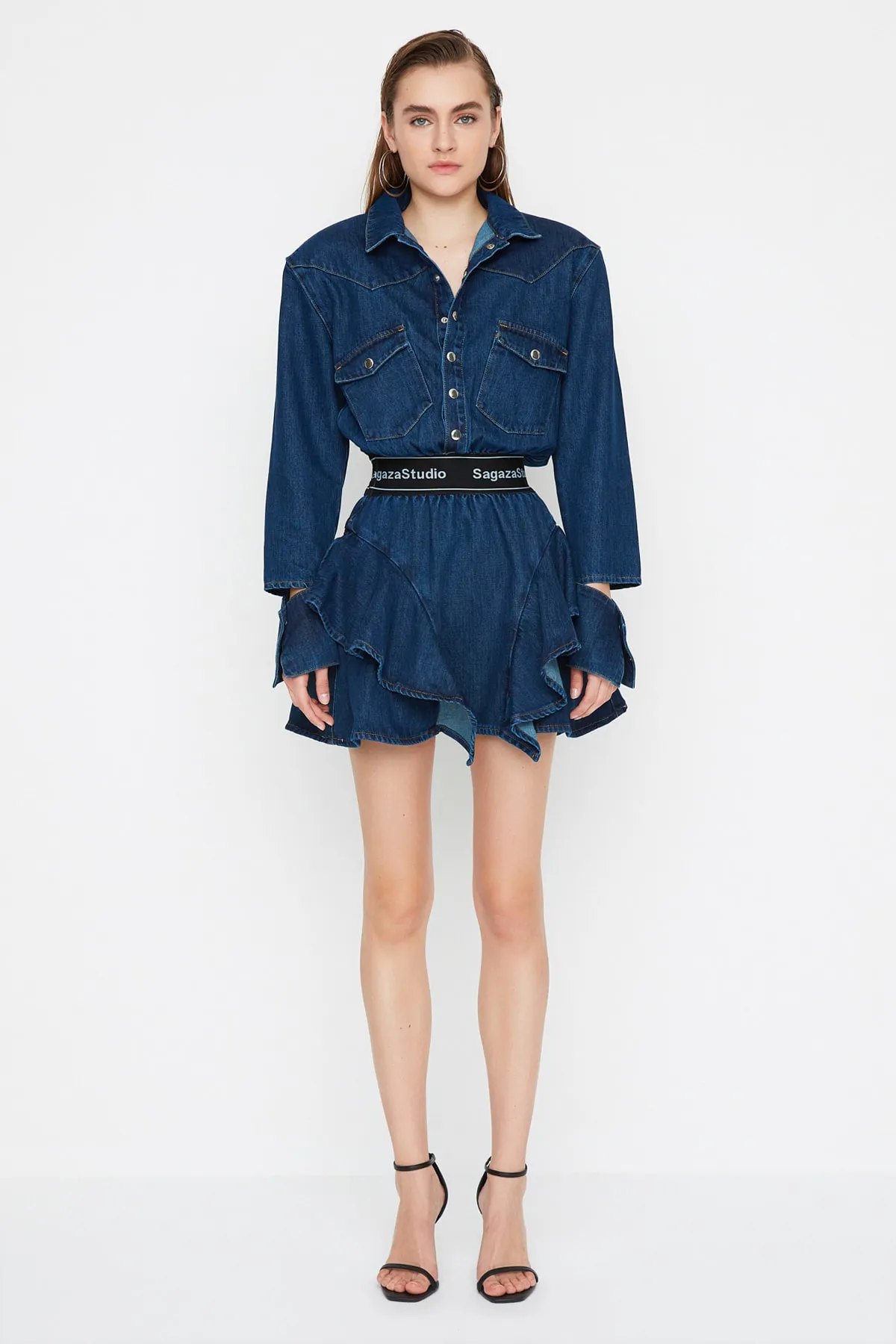 Trendyol Collection  X Sagaza Studio Blaues Jeanskleid TPRAW22EL1989