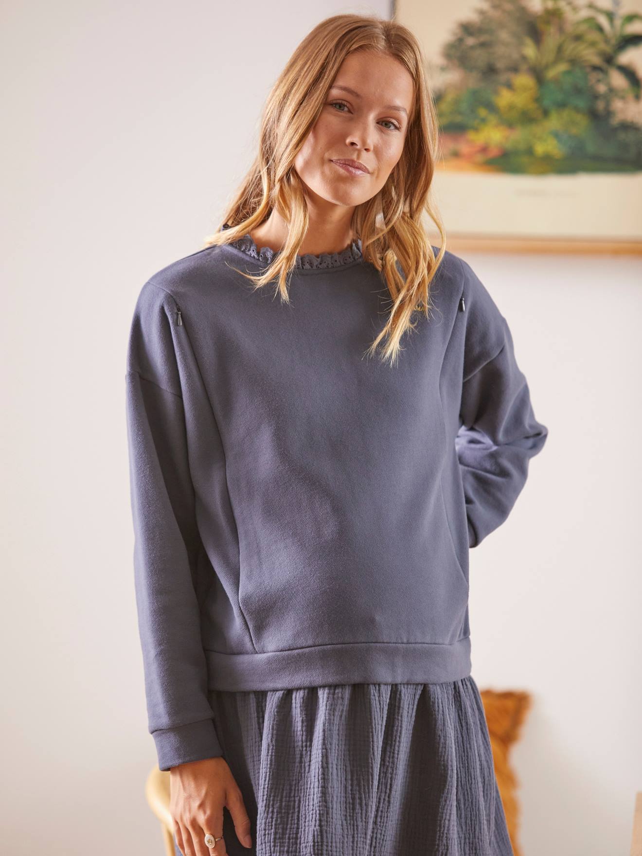 Vertbaudet Kleid mit Materialmix, Schwangerschaft & Stillzeit - anthrazit