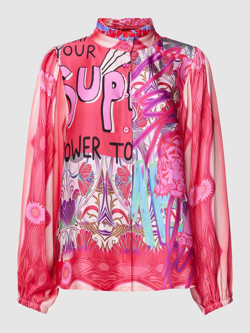 Bluse aus Viskose mit Allover-Muster Modell 'POWER TIGER' in pink