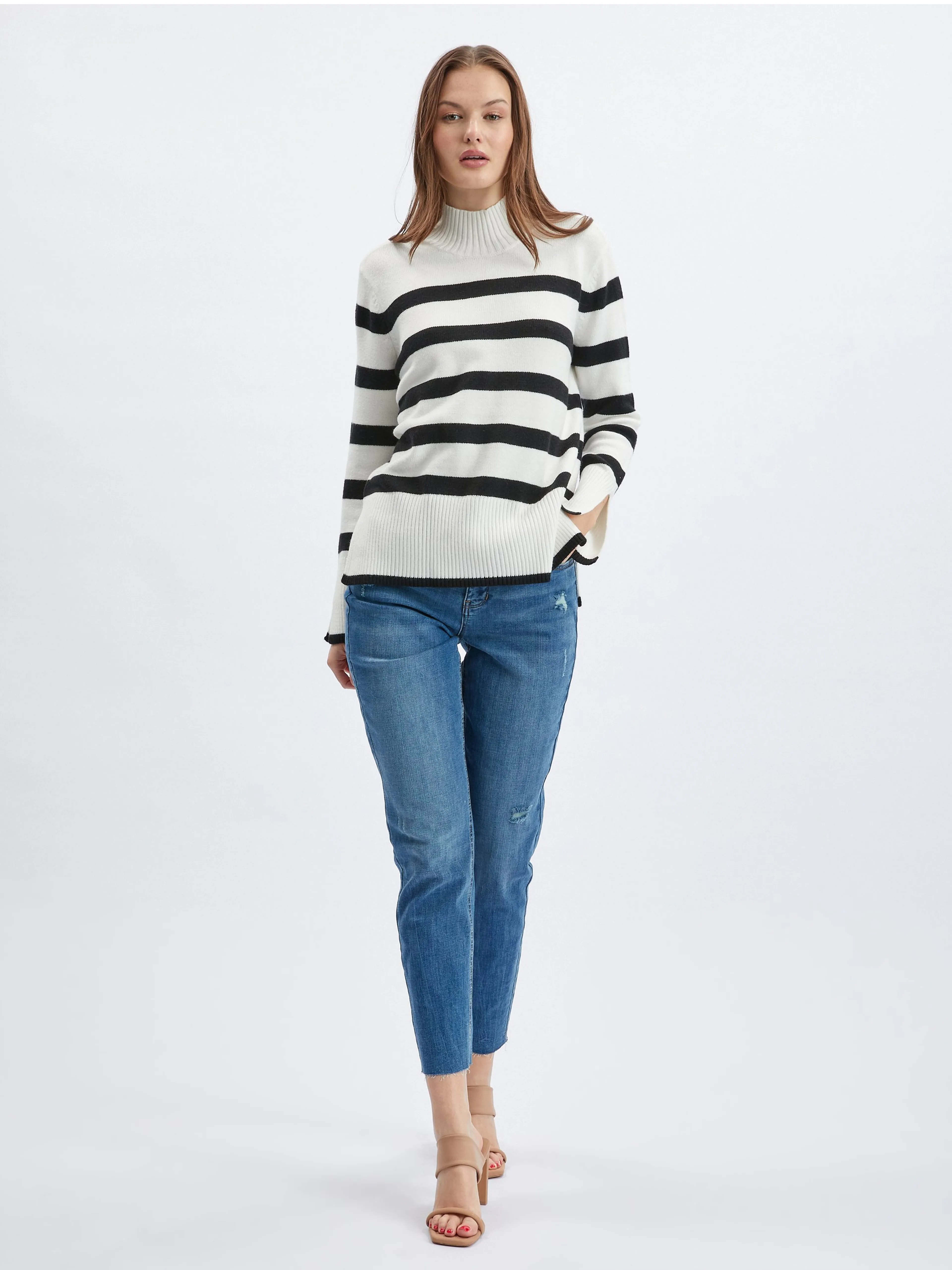 Schwarz-weiß gestreifter Damen-Pullover ORSAY