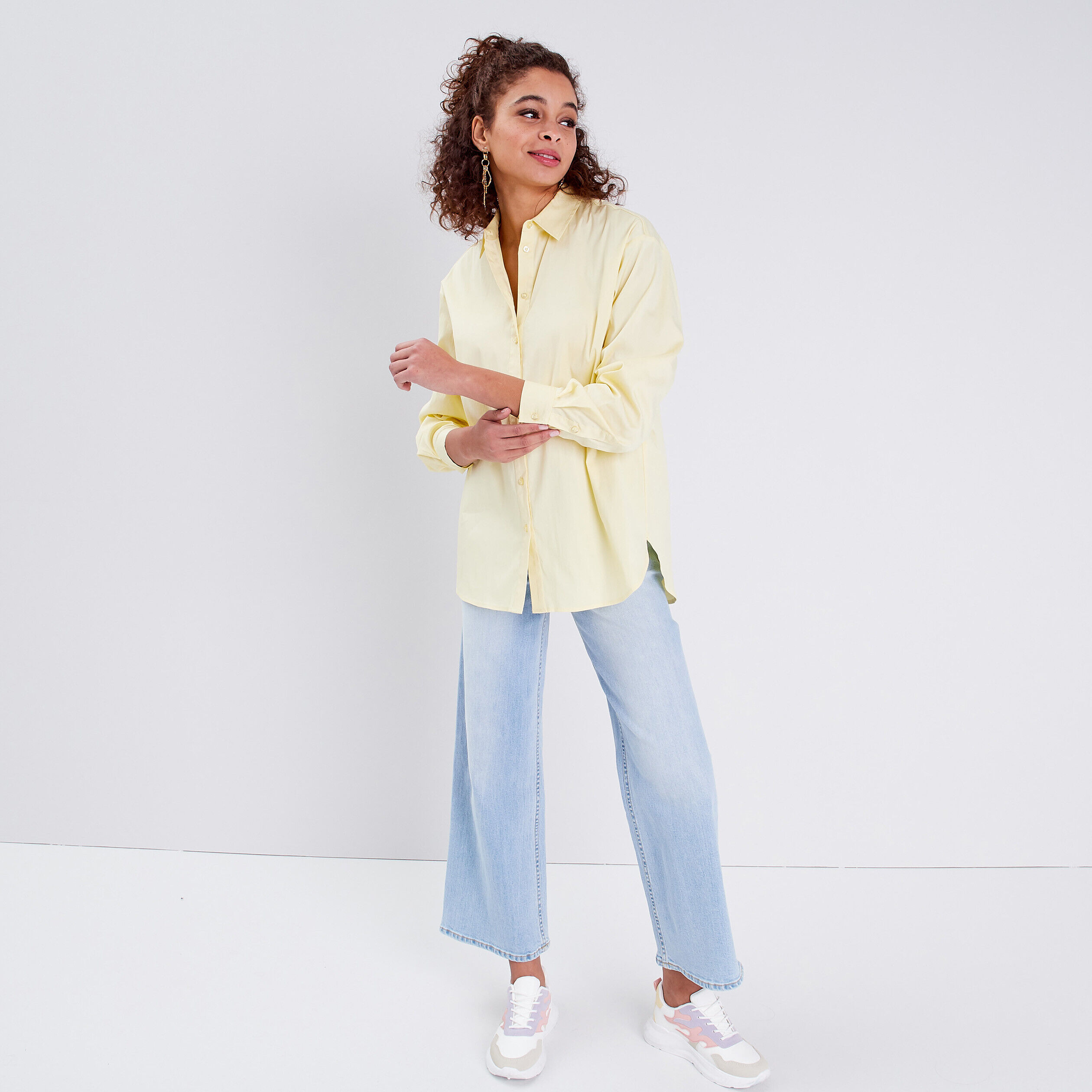 Chemise manches longues jaune clair femme | Cache Cache