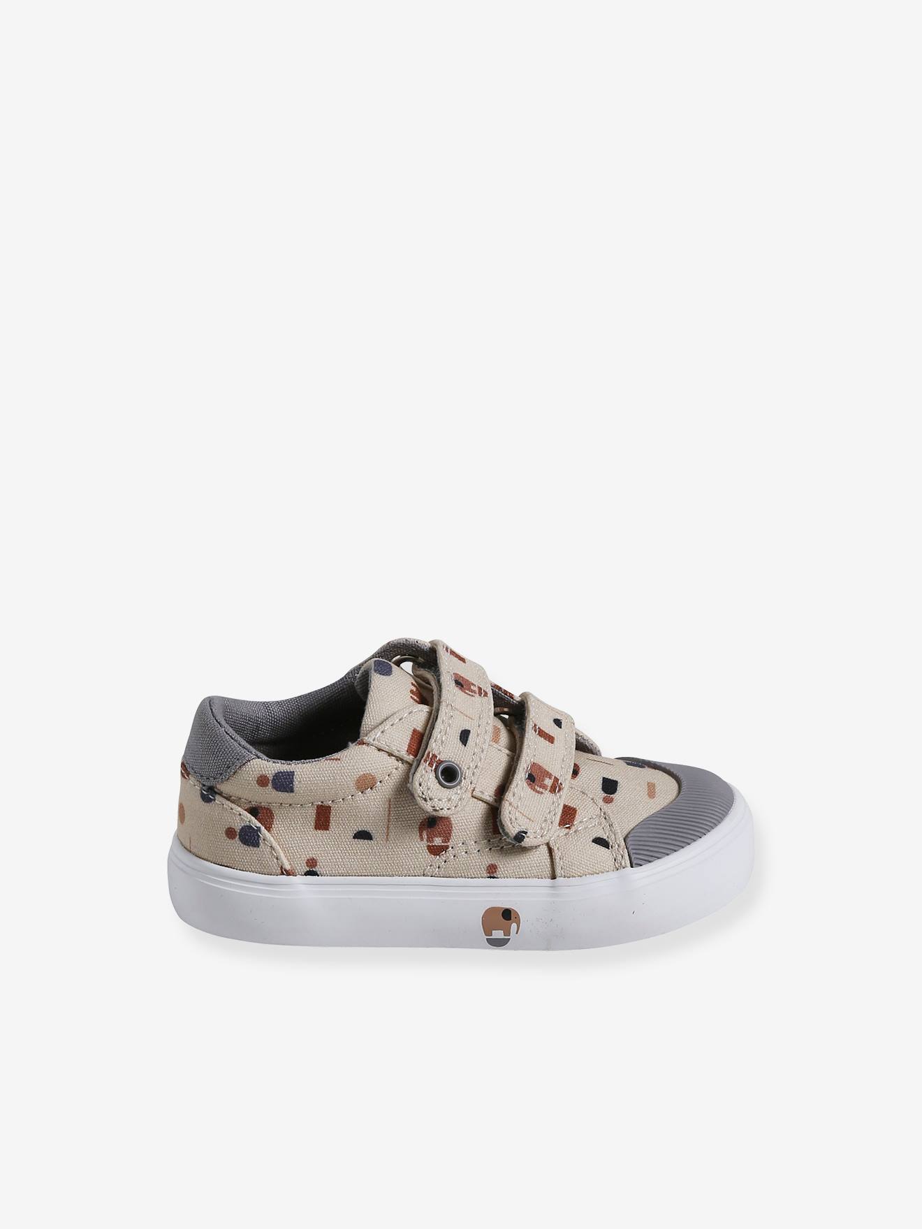 Vertbaudet Baby Stoffsneakers mit Klettriemchen - beige bedruckt
