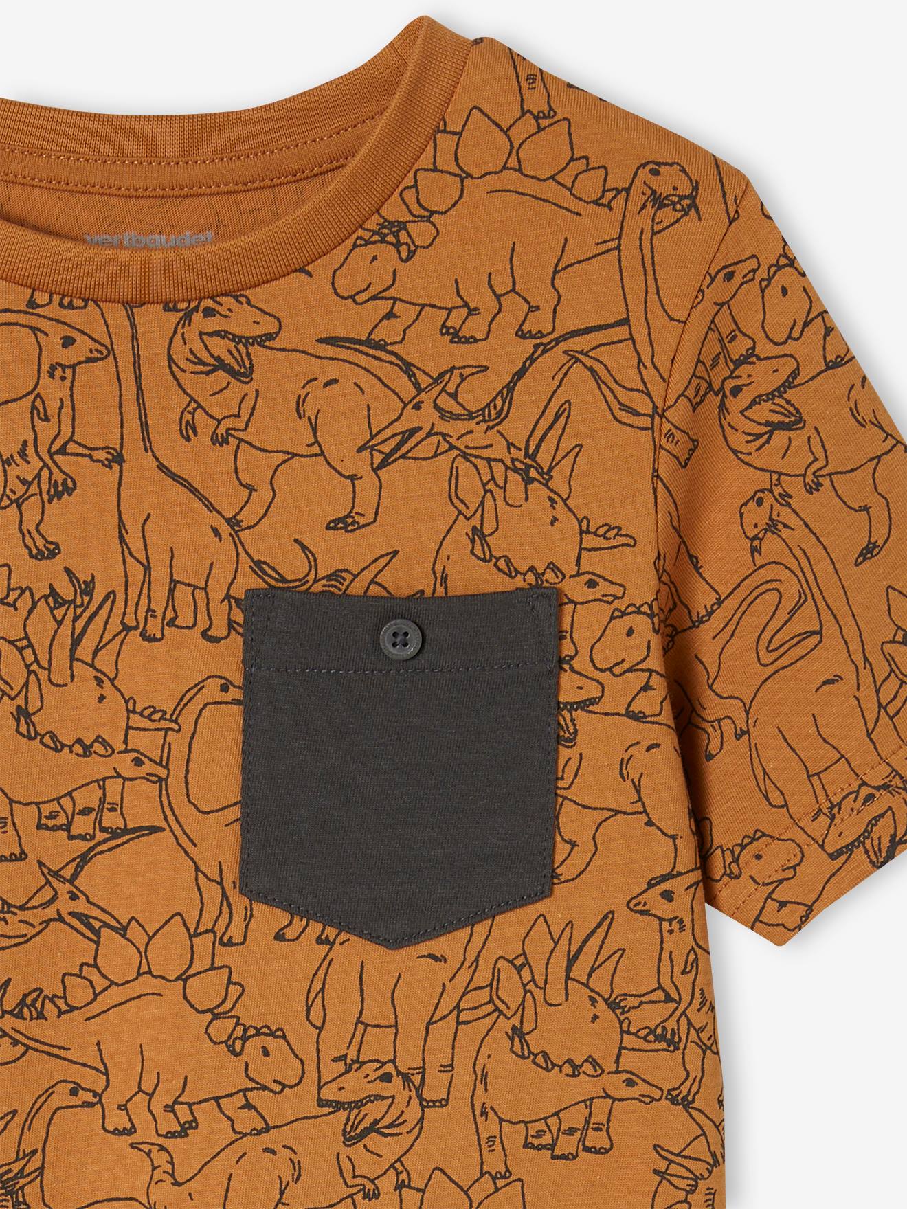 Vertbaudet Jungen T-Shirt, Print und Brusttasche Oeko-Tex - ziegel