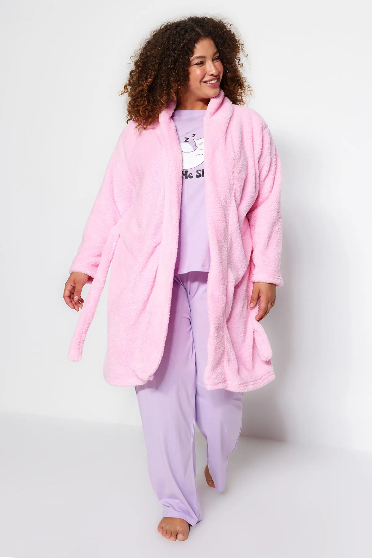 Trendyol Curve  Rosa gebundener Morgenmantel