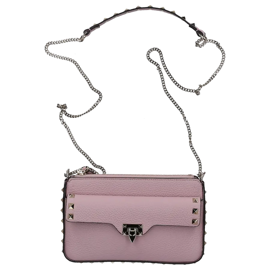 Valentino Garavani - Schultertasche ROCKSTUD CHAIN Kalbsleder - pink