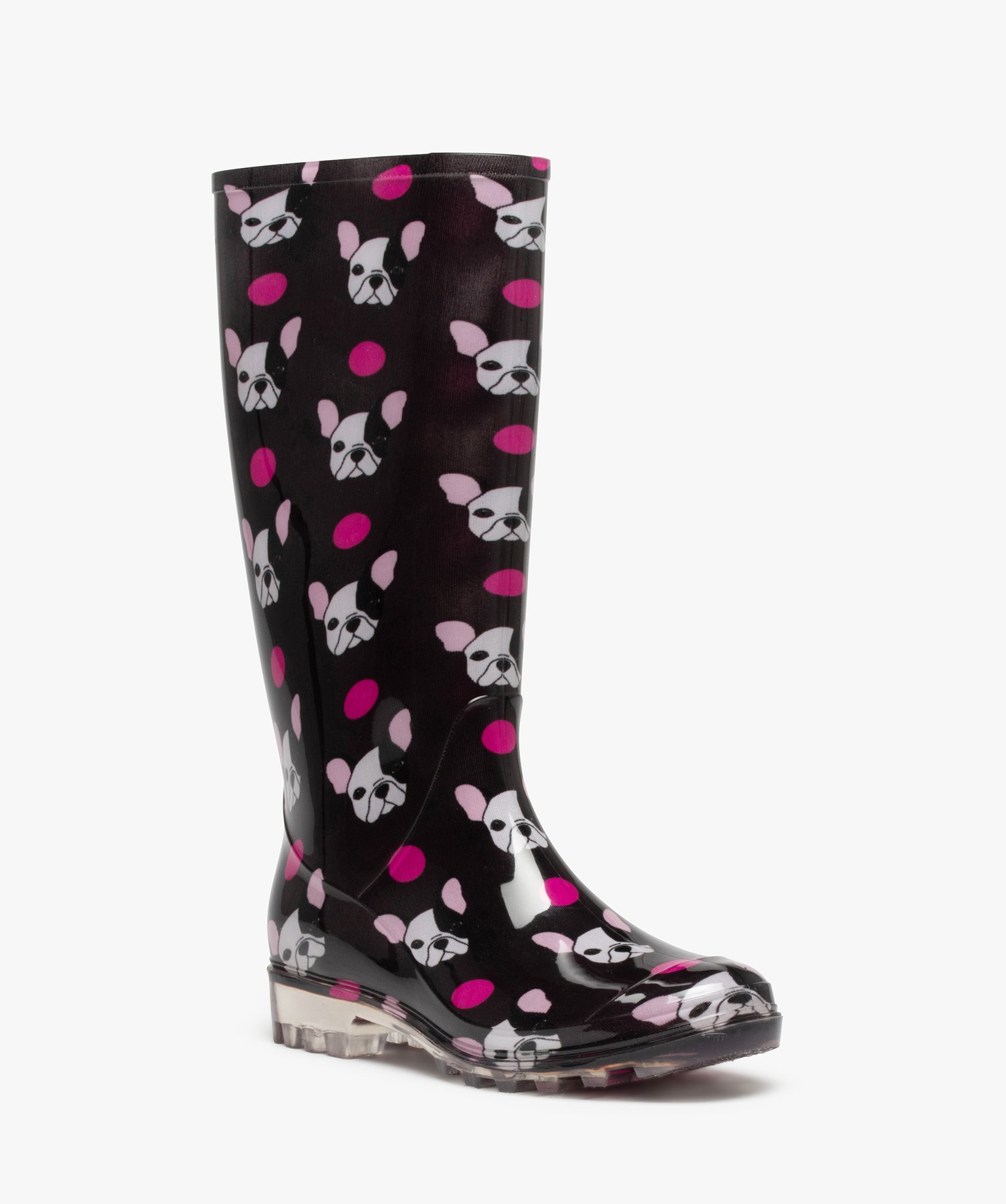 Bottes de pluie femme fantaisie imprimées chiens noir | GEMO