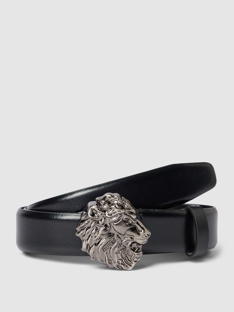 Ledergürtel mit Motiv-Pinschließe in metallic Modell 'KING' in schwarz