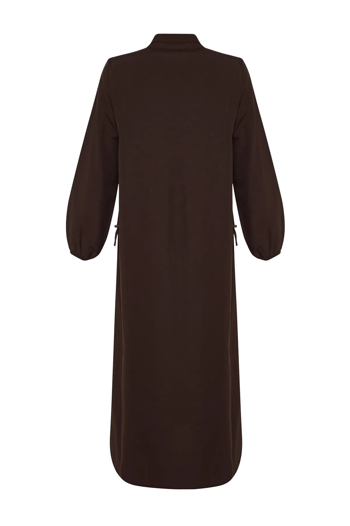 Trendyol Modest  Braunes gewebtes Baumwollkleid mit verstellbaren Taillenstoppern TCTAW24EB00068