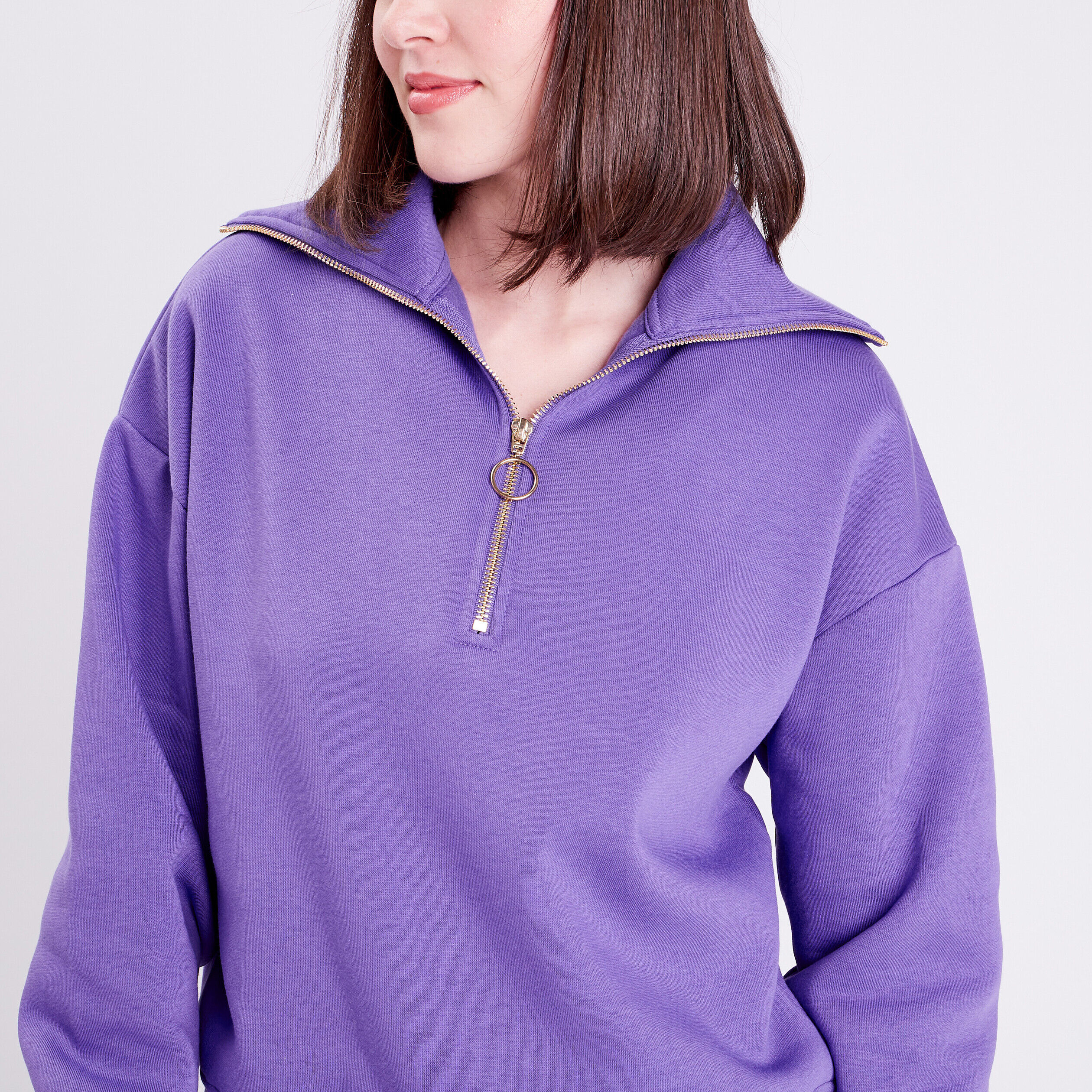 Sweat à col montant avec zip violet foncé femme | Cache Cache