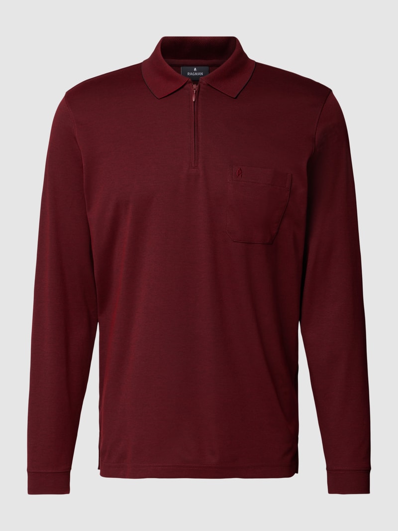 Poloshirt mit kurzer Reißverschlussleiste in bordeaux rot