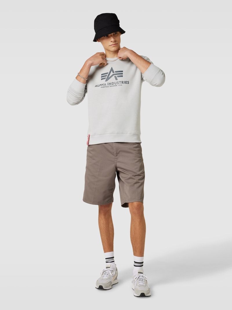 Sweatshirt mit Label-Print Modell 'BASIC' in hellgrau
