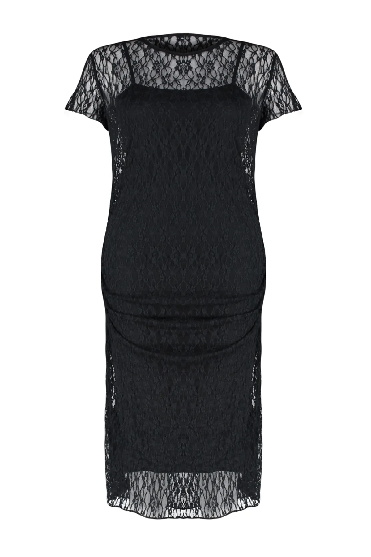 Trendyol Curve  Schwarzes Midi-Strickkleid aus Spitze TBBSS24AH00026