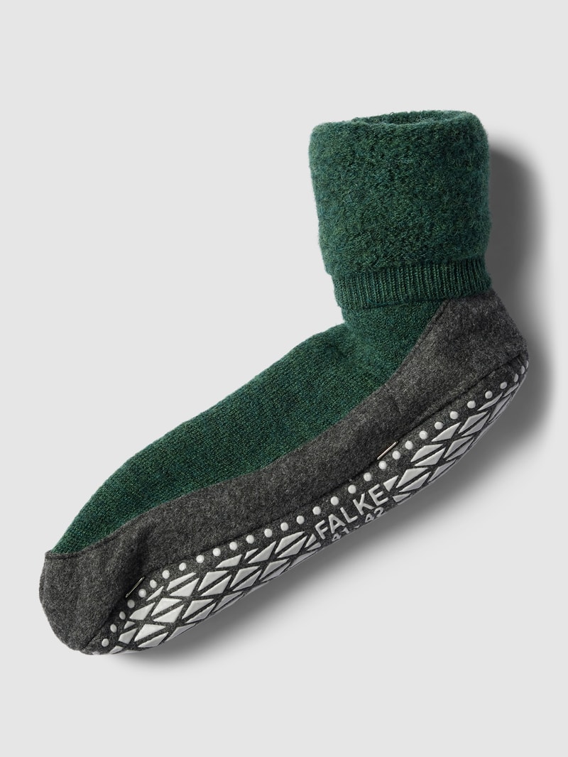 Socken mit elastischem Rippenbündchen Modell 'COSYSHOES' in dunkelgrün meliert