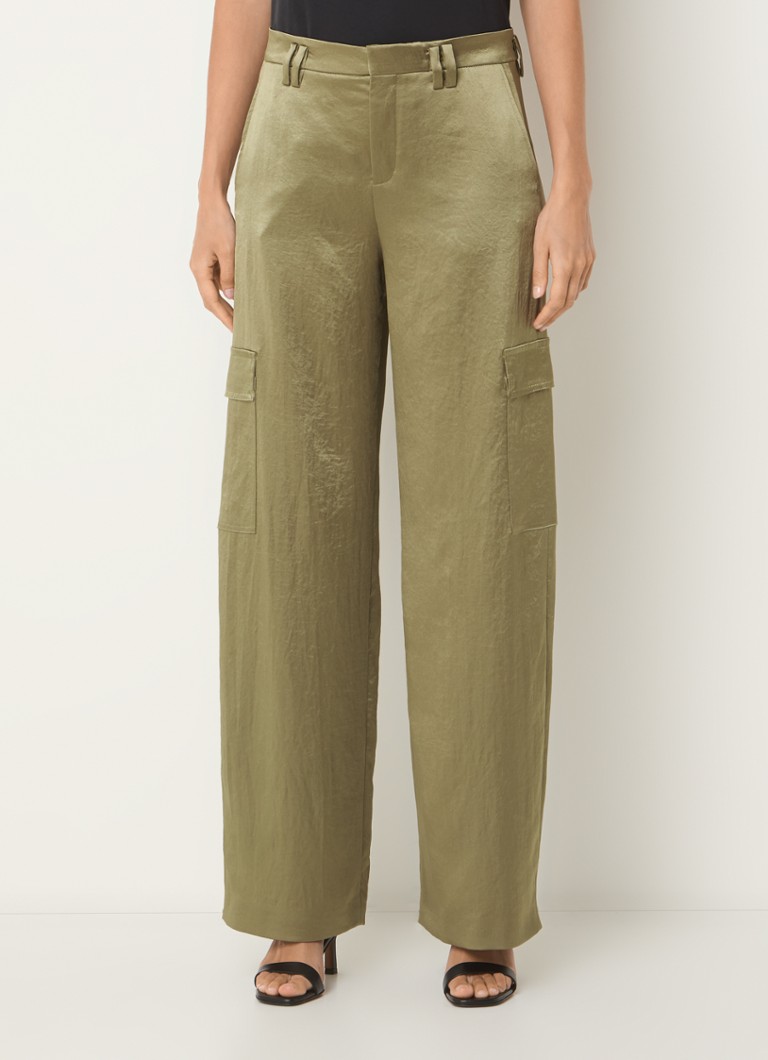 Pantalon cargo DRYKORN en satin ductile, taille haute, coupe large, avec poches latérales