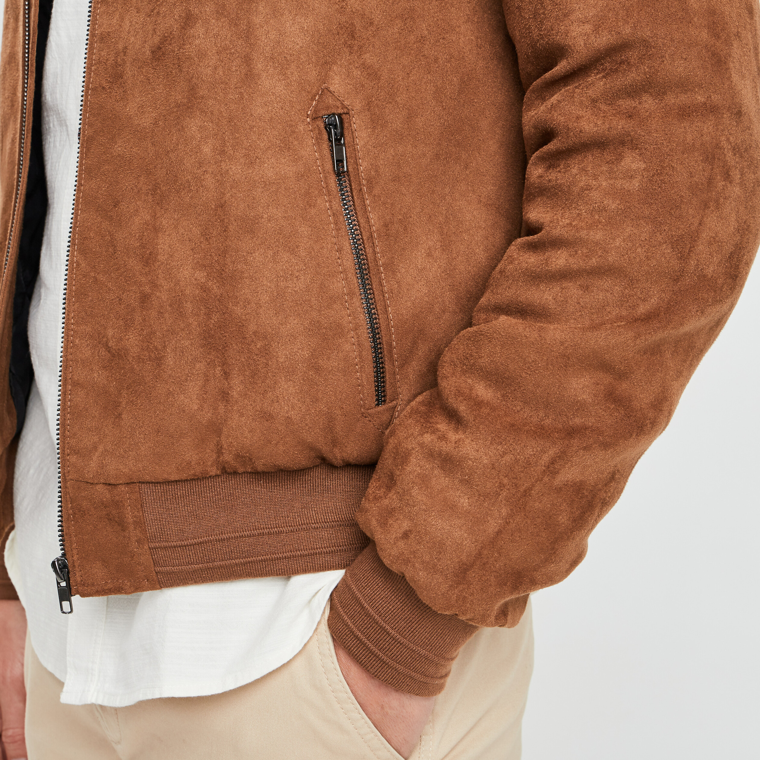 Blouson droit zippé aspect suédine camel homme | La Halle