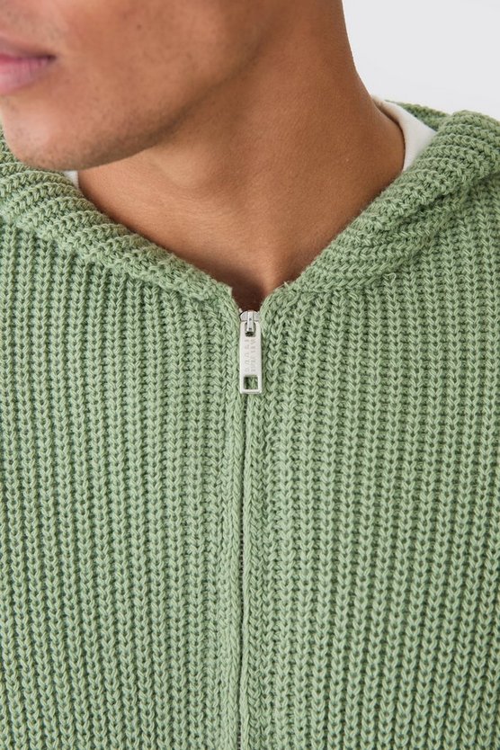 Kastiger gerippter Hoodie mit Reißverschluss