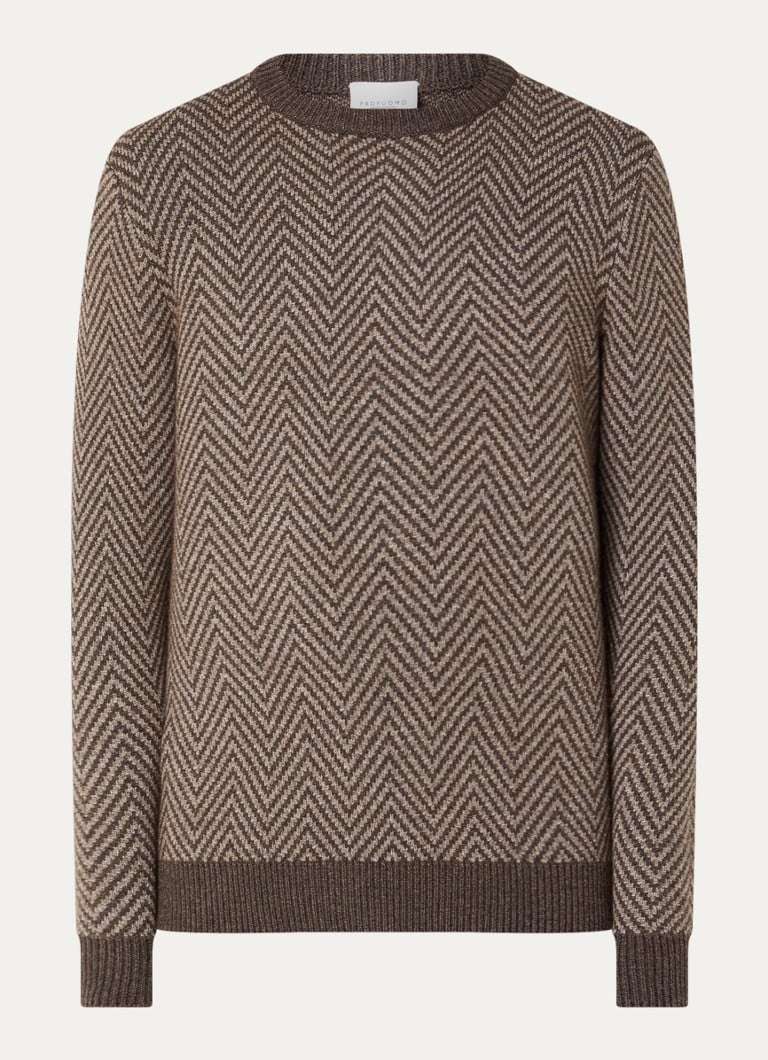 Profuomo Fine-knit sweater in wool blend with herringbone pattern