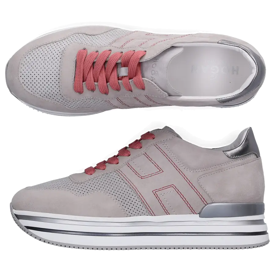 Hogan - Sneaker low H483 Veloursleder Logo silber - grau