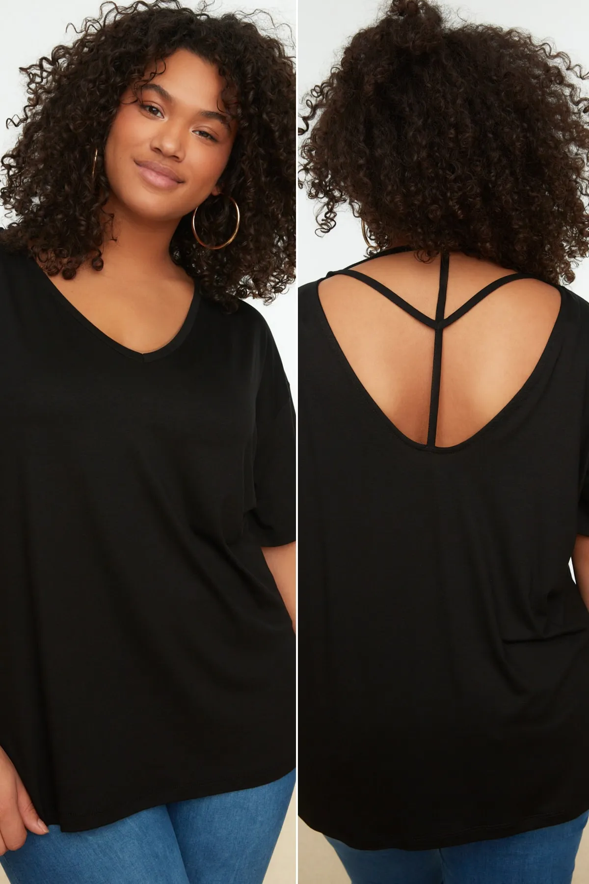 Trendyol Curve  Gestricktes T-Shirt mit schwarzem Kragen und detailliertem Kragen TBSSS22TS0877