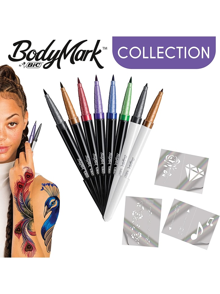 Bic BodyMark by | Temporäre Tattoo-Stifte für die Haut, 8 Farben   3 Schablonen günstig kaufen onesize