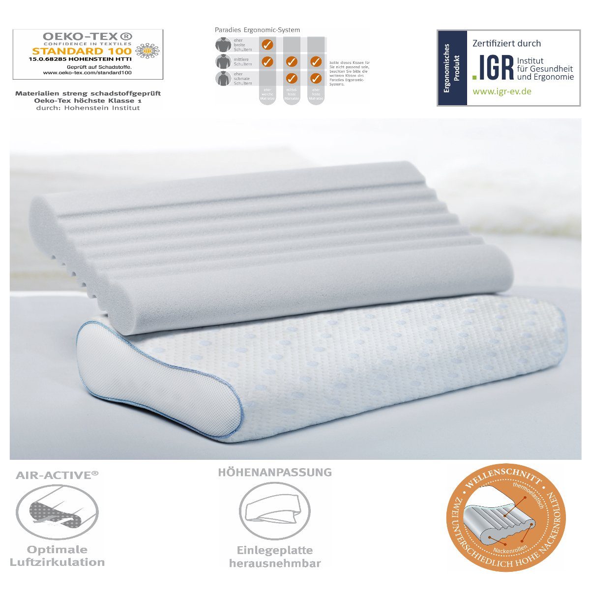 Nackenstützkissen Paradies Revita Ergonomic Nackenstützkissen Nackenkissen orthopädisch, Paradies, Seitenschläfer, Rückenschläfer, IGR- Zertifiziert, Klimaneutrale Herstellung