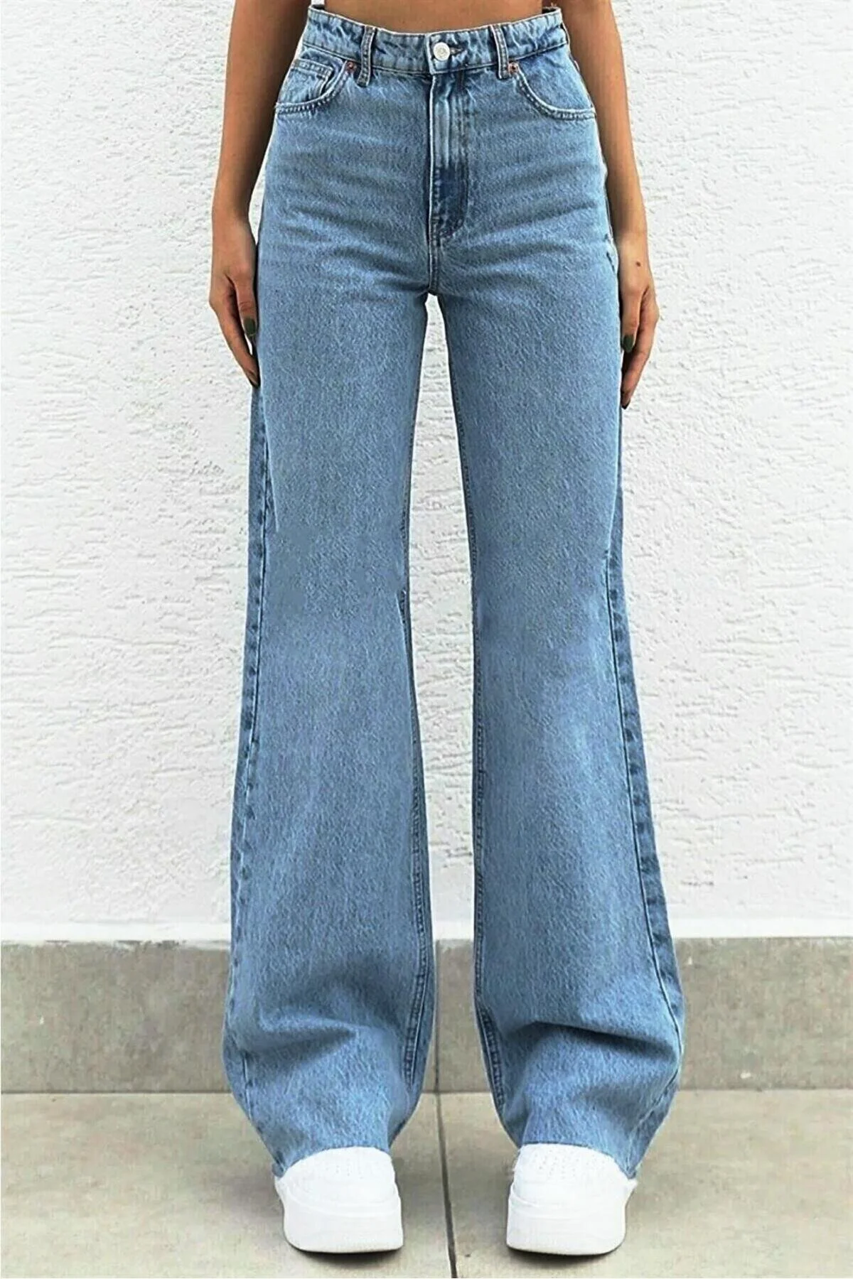 LİMABEL  Blaue Jeans mit hoher Taille und lockerer Passform, Blaue Jeans mit Schneewaschung, Blaue Jeans mit weitem Bein