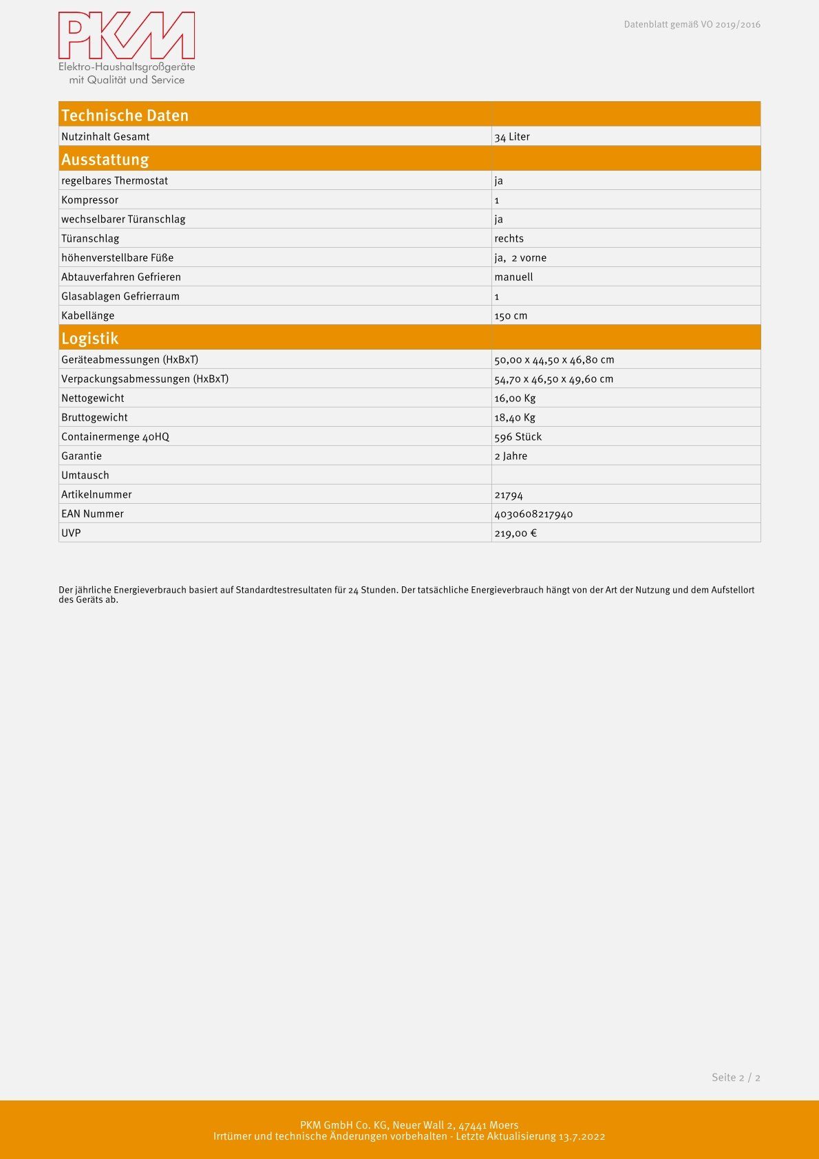 PKM Gefriertruhe GB34 E, 34 l, 34 Liter Nutzinhalt, 39 dB, Energieeffizienzklasse E