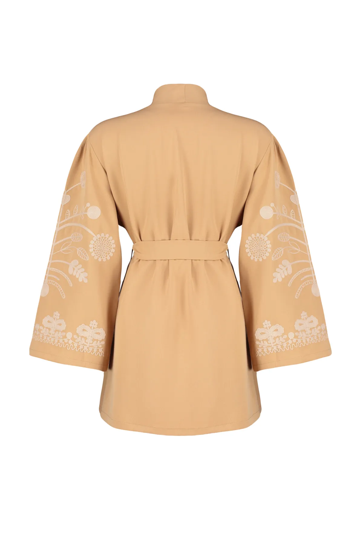 Trendyol Modest  Kamelfarbene, gewebte Tasse mit Stickerei & Ferace & Kimono TCTSS24KF00018