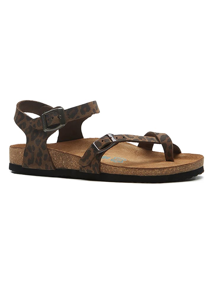 Comfortfusse Leder-Zehensandalen in Braun/ Schwarz günstig kaufen