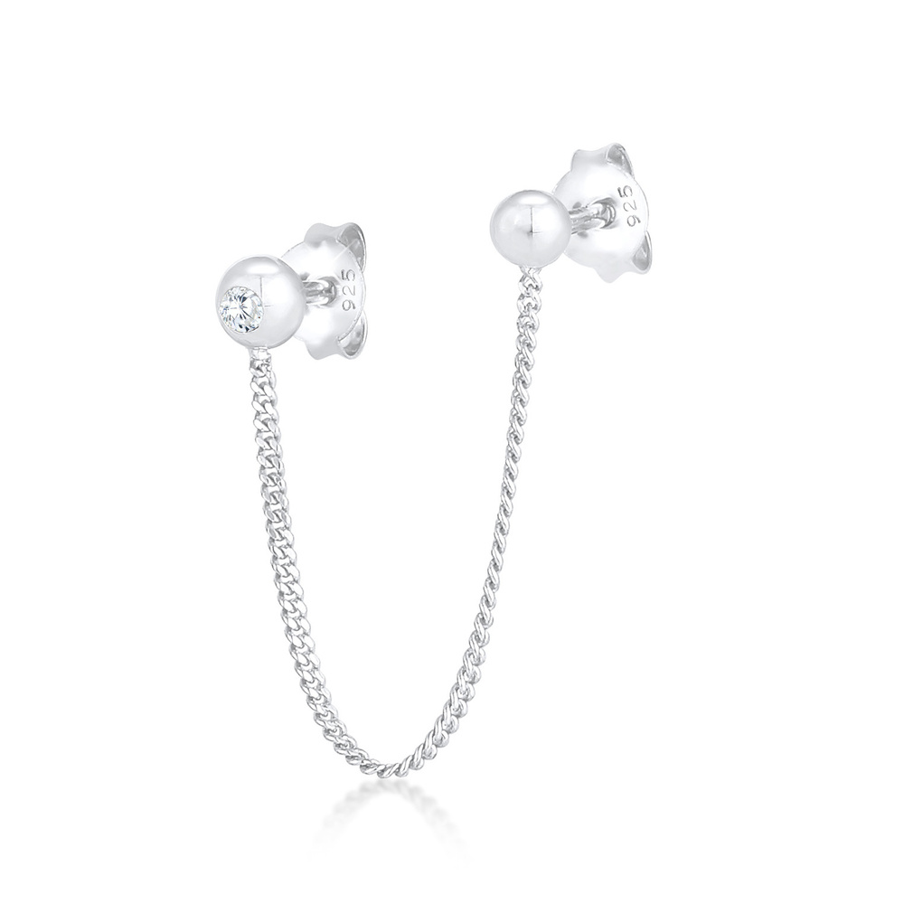 Elli Elli Boucles d'Oreilles Femmes Double Stud Earrings Ball Trend Blogger with Zirco Boucles d'oreilles