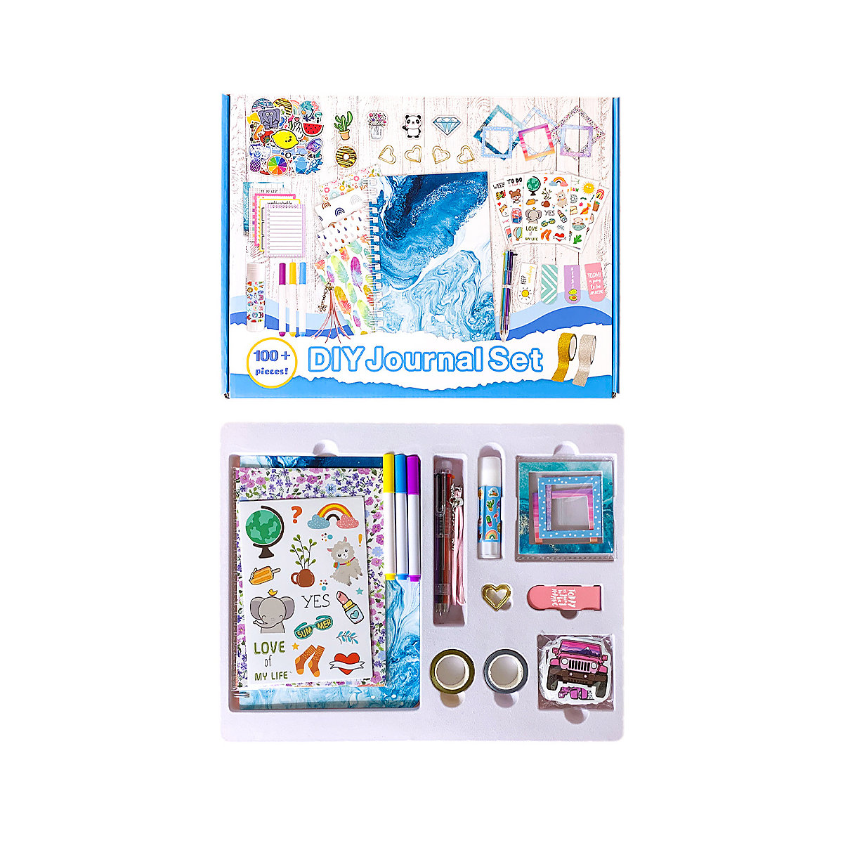 frler Journal Notizbuch Tagebuch Scrapbooking Set mit Aufkleber Schablonen Notizbücher für Kinder