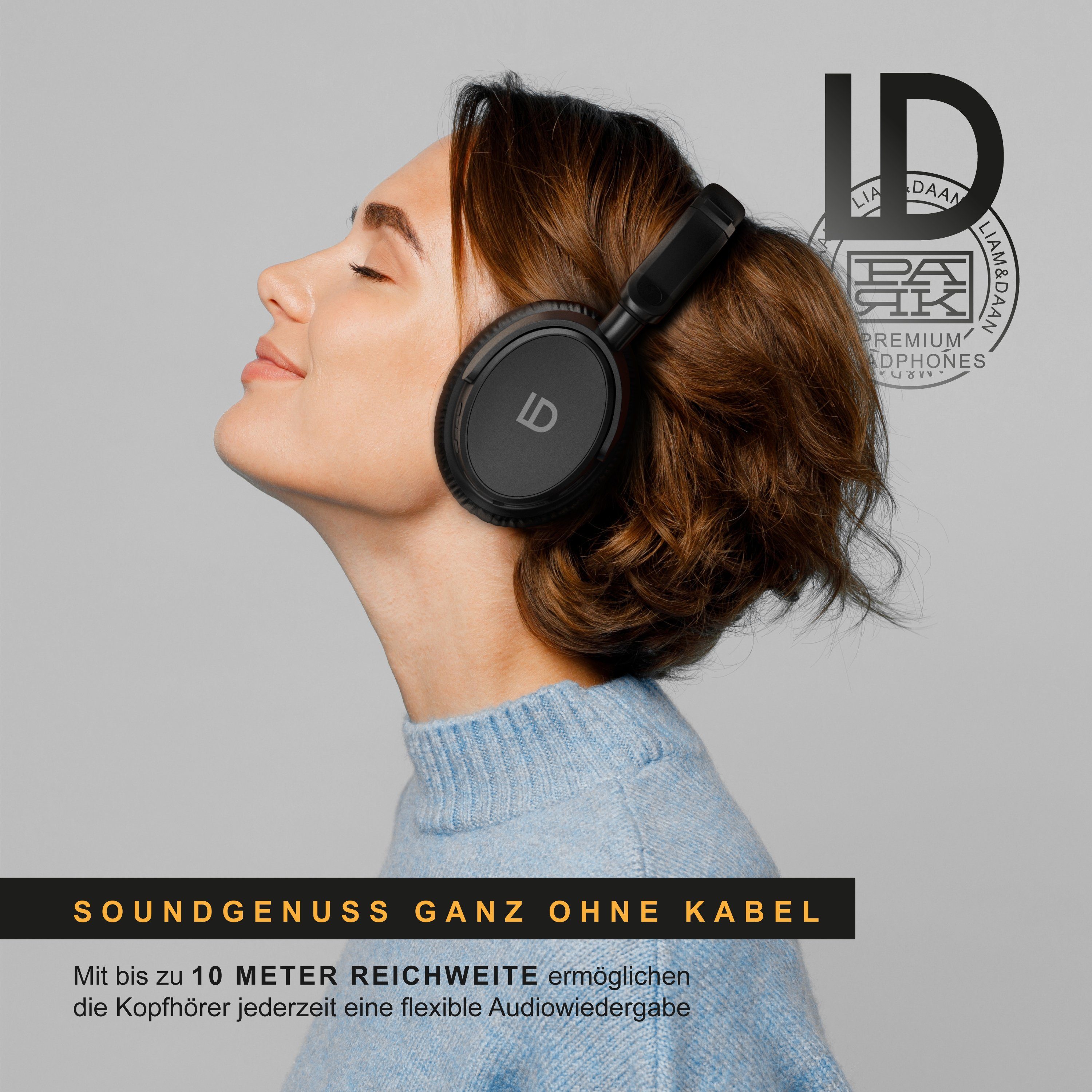 LIAM&DAAN Bluetooth-Kopfhörer (Bluetooth, kabelloses On-Ear Headset, Wireless BT Headphone mit Akku & 3,5mm AUX)