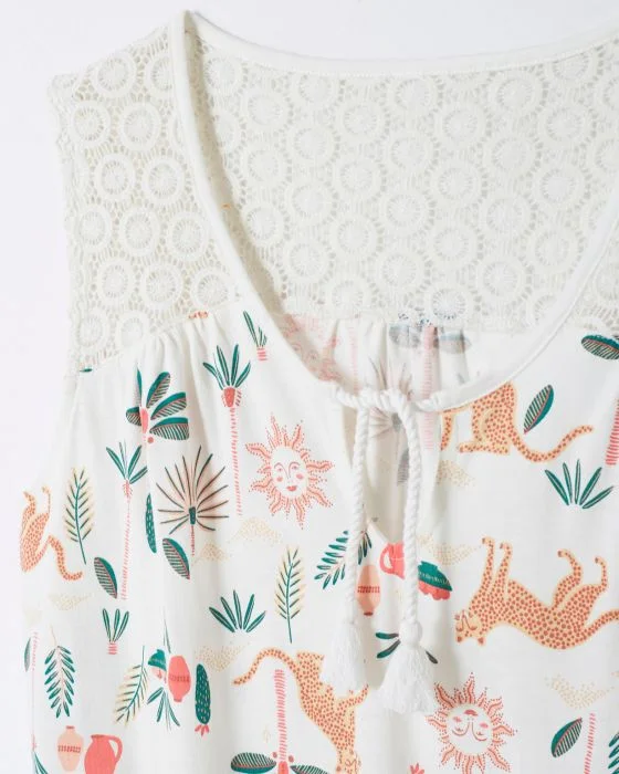 Chemise de nuit sans manches pur coton peigné