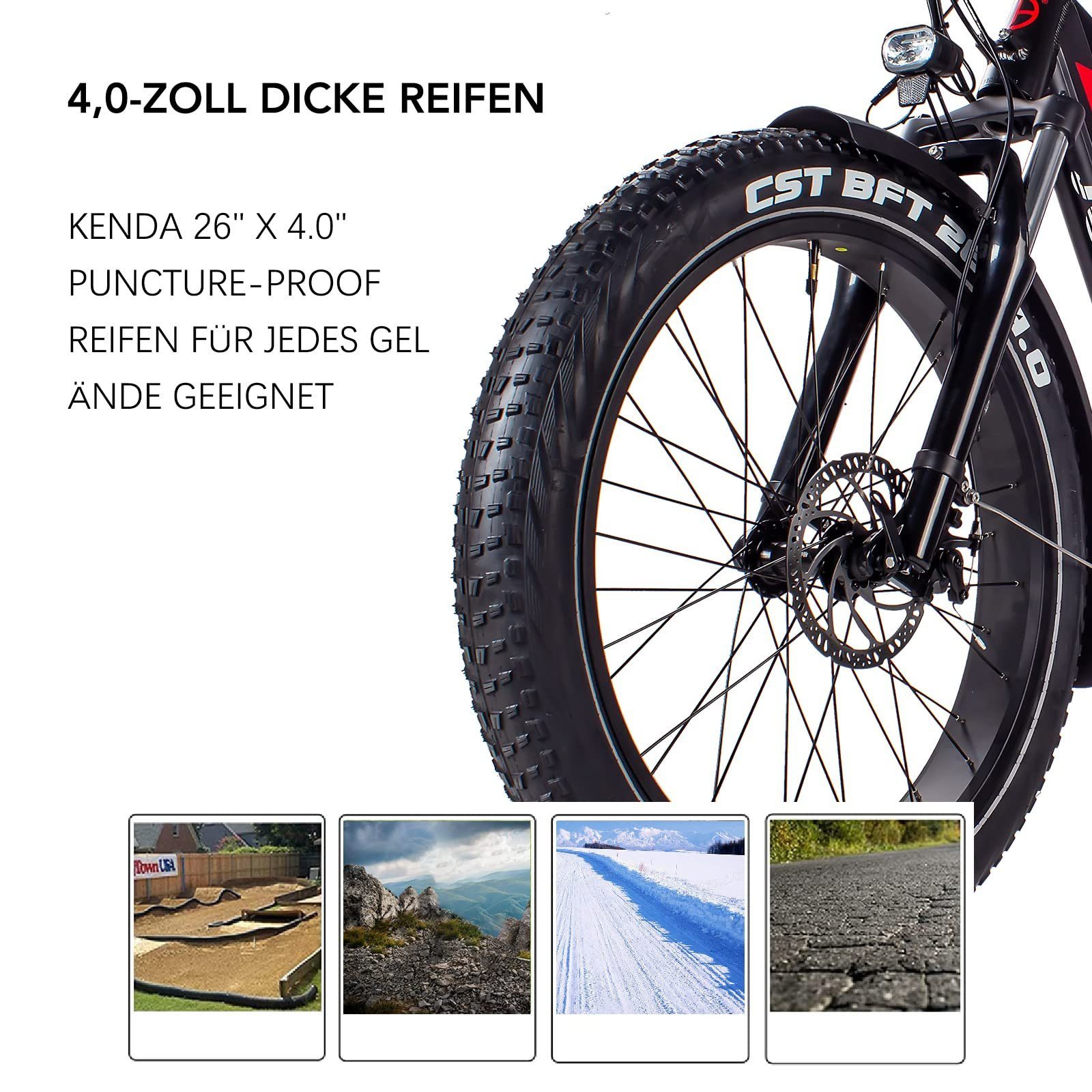 JOBOBIKE E-Bike All-Terrain-Rad mit dicken Reifen Robin, 26 Zoll E-Mountainbike, 7 Gang Shimano Acera Schaltwerk, Kettenschaltung, Heckmotor, 672,00 Wh Akku, (mit großer Kapazität), 48V / 14Ah, Elektrofahrrad mit 4,0'' Fat Tire, bis zu 100 km