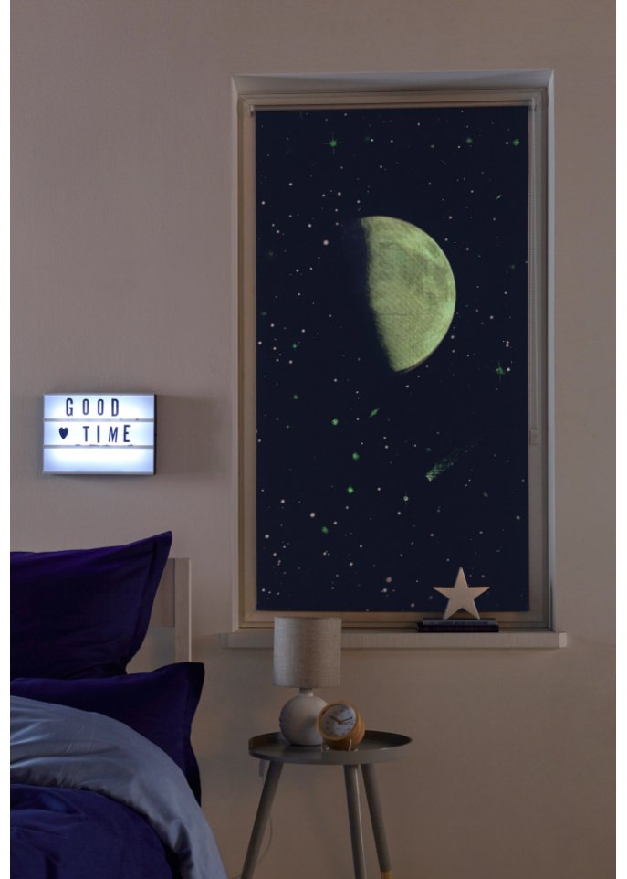 Verdunkelungsrollo mit Mond und Leuchteffekt