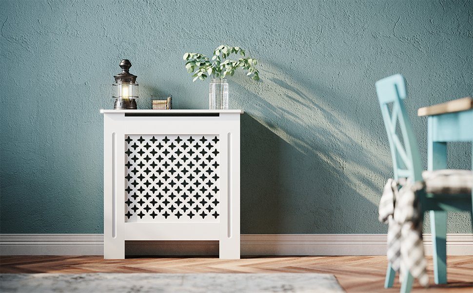 SONNI Heizungsverkleidung Heizungsverkleidung Heizkörperverkleidung weiß Breite 78/112/152cm, Kreuzgitter, Heizungsverkleidung, Zubehör für Wandmontage, MDF
