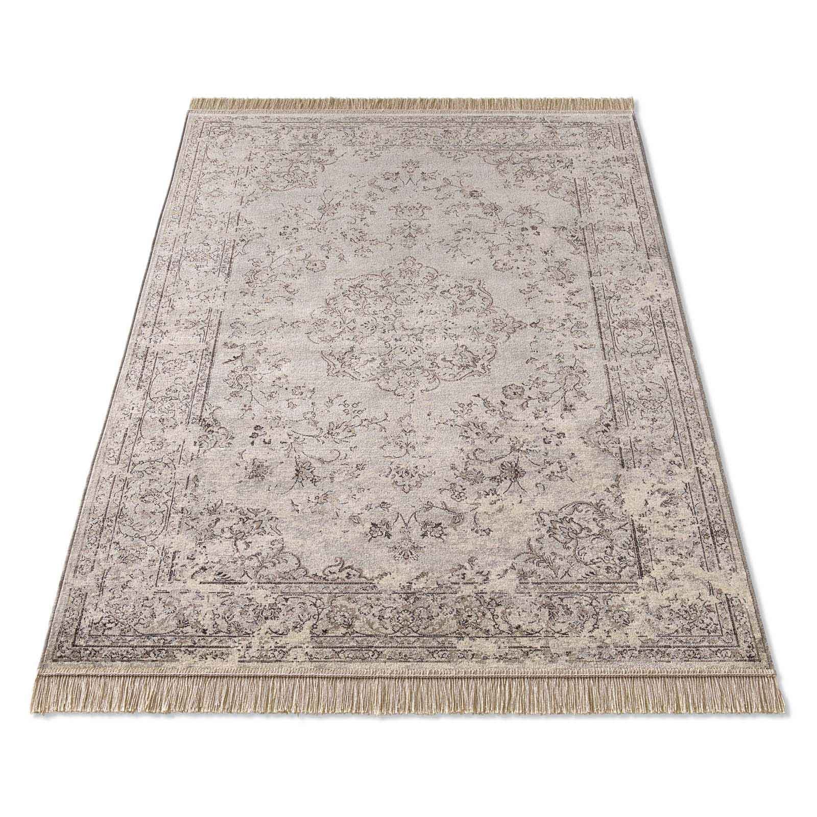 Teppich Palazzo Royal Kerman, TaraCarpet, rechteckig, Höhe: 6 mm, Kerman Seiden Optik grau Wohnzimmer Schlafzimmer Esszimmer 67x105