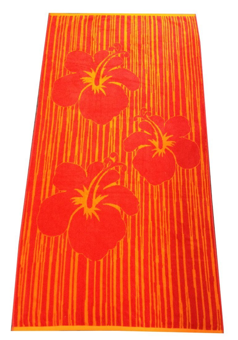 Dreams Strandtücher SUMMER, Velour-Jacquard (1-St), Flip Flops, Streifen, Muscheln & Hibiskus-Blüten